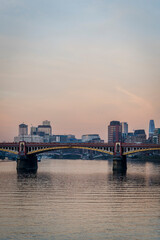 View of Vauxhall Bridge over the River Thames at sunset, London, England, UK