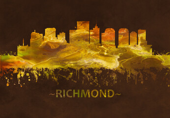Richmond Virginia skyline Black and Gold - obrazy, fototapety, plakaty