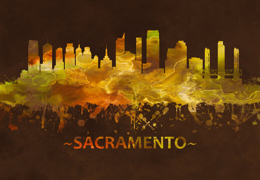 Sacramento California skyline Black and Gold