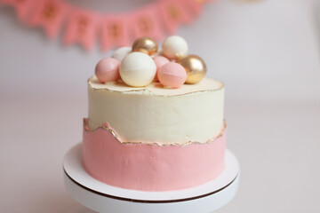 Cake smash first birthday cake pink girl