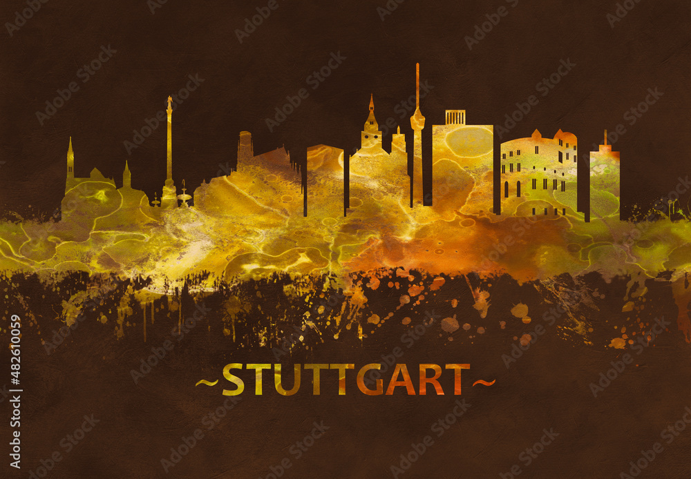 Wall mural Stuttgart Germany skyline Black and Gold