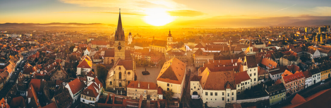 Sunset In Sibiu Hermannstadt Romania Stock Photo, Picture and