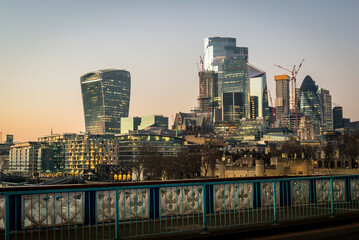 Fototapeta na wymiar City of London with iconic Walkie-Talkie skyscraper, seen from Tower Bridge, London, England, UK