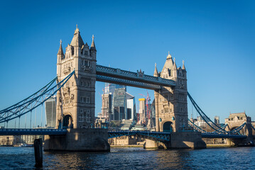 Fototapeta na wymiar Tower Bridge, a Grade I listed combined bascule and suspension bridge in London, built between 1886 and 1894, designed by Horace Jones and engineered by John Wolfe Barry, London, England, UK