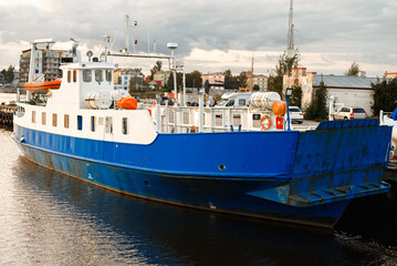 Fototapeta premium Shipping ferry docked at the pier.