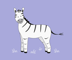 Cute cartoon icon zebra. Vector illustration of an African wild animal.