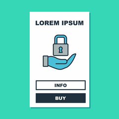 Fototapeta premium Filled outline Lock icon isolated on turquoise background. Padlock sign. Security, safety, protection, privacy concept. Vector