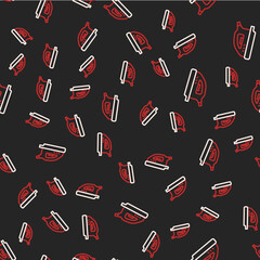 Line Electric iron icon isolated seamless pattern on black background. Steam iron. Vector