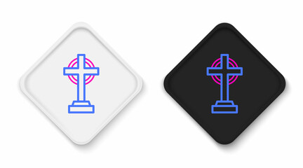 Line Tombstone with cross icon isolated on white background. Grave icon. Happy Halloween party. Colorful outline concept. Vector