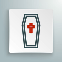 Line Coffin with christian cross icon isolated on white background. Happy Halloween party. Colorful outline concept. Vector