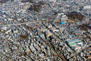 横浜線の大口駅付近を空撮