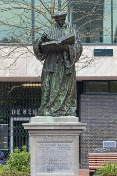 Statue Of Erasmus In Rotterdam, Netherlands. The Statue By The Dutch Sculptor Hendrick De Keyser Was Erected In 1622.