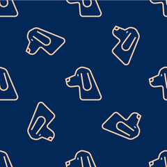 Line Hunting dog icon isolated seamless pattern on blue background. Vector