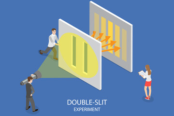 3D Isometric Flat Vector Conceptual Illustration of Double-slit Experiment, Physics Educational Experiment - obrazy, fototapety, plakaty