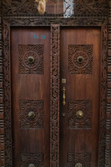 Antique Indian style Wooden Door in Stone Town, Zanzibar, Tanzania