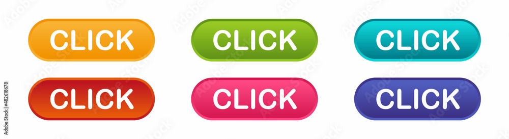 Poster click set colorful buttons isolated on white background. click icon. vector web button. for web site