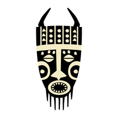 African tribal mask. Flat colorful icon isolated on white. Vector illustration.