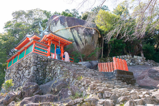 Wakayama, Japan - Mar 21 2020 - Kamikura Shrine in Shingu, Wakayama, Japan. It is part of the "Sacred Sites and Pilgrimage Routes in the Kii Mountain Range" UNESCO World Heritage Site.