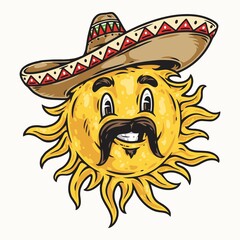 Mexican sun with mustache illustration
