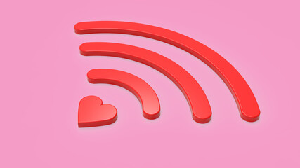 Heart wifi icon, 3d render illustration drawing. Stock image.	