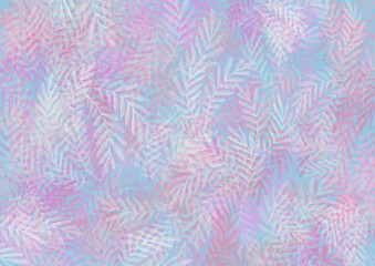 Watercolor provence Background. Pink and blue Backdrop. Whitr leaves