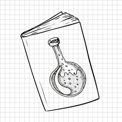Back to school: Doodle style science laboratory beakers and test tubes illustration on a book's cover in vector