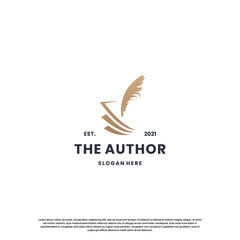 classic writer logo design. author logo feather with book combination.