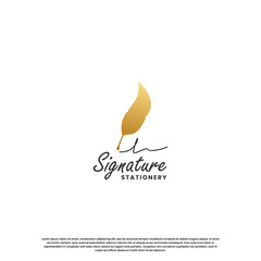feather signature pen logo design template