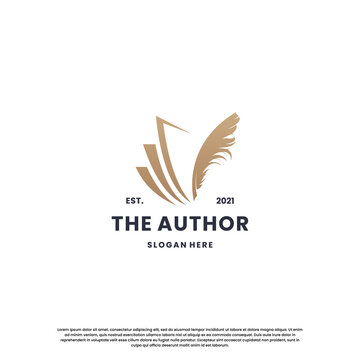 classic writer logo design. author logo feather with book combination.Print