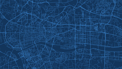 Guangzhou city China municipality vector map. Blue street map, municipality area. Urban skyline panorama for tourism.