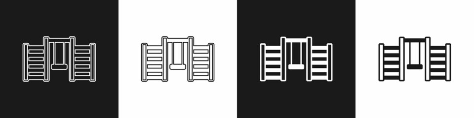 Set Wooden Swedish wall icon isolated on black and white background. Swedish stairs. Vector