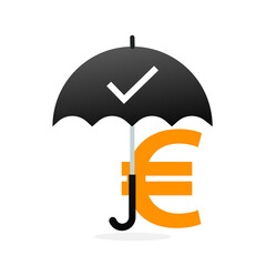 umbrella guarding a euro symbol on a white background. Investment and savings concept.
