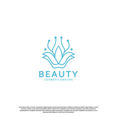 abstract and feminine flower lotus logo design with line art style