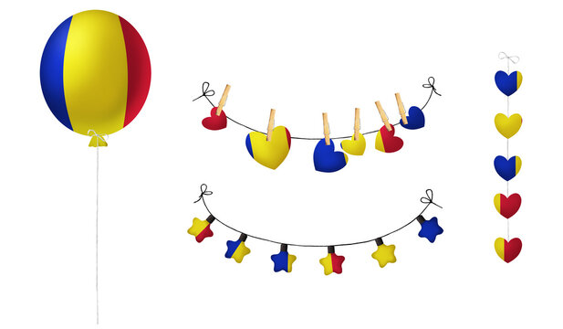 Festival set in colors of national flag. Clip art on white background. Chad