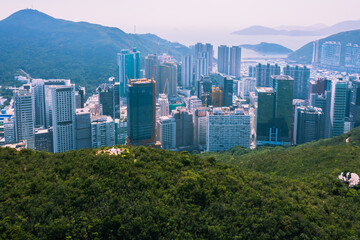 Aerial view Residential neighborhoods in Wong chuk Hang, Aberdeen and Ap Lei Chau in southern Hong Kong.