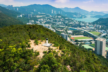 Aerial view Residential neighborhoods in Wong chuk Hang, Aberdeen and Ap Lei Chau in southern Hong Kong.