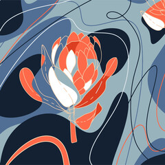 Abstract backgrounds with abstract protea. Hand drawn various shapes and doodle objects