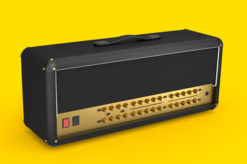 Fototapeta premium Classical electric and acoustic guitar amplifier isolated on yellow background.