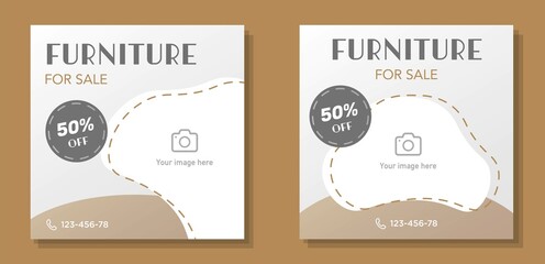 Furniture modern social media post banner set, home decoration sale advertisement concept, living room decor marketing square ad, abstract flyer, leaflet, isolated.