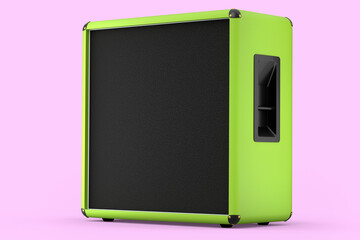 Classical electric and acoustic guitar amplifier isolated on pink background.