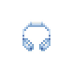 Fototapeta premium Headphones pixel art style icon element design for logo mobile app, web, sчticker. Isolated retro vintage 80s abstract vector illustration. Video game sprite. 