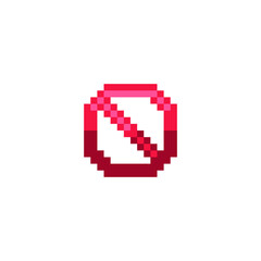Fototapeta premium Prohibition sign pixel art icon. Stop sign, cartoon style, isolated vector illustration. Design for stickers, logo, web and mobile app.