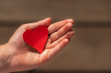 Obraz premium child's hand holding a red heart