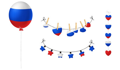Festival set in colors of national flag. Clip art on white background. Russia