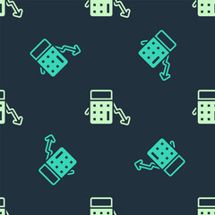 Green and beige Calculation of expenses icon isolated seamless pattern on blue background. Vector