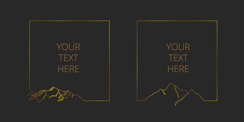 two square frames with mountain elements, shinig golden line art illustration