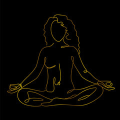 elegant golden line art vector illustration of a sitting meditating woman