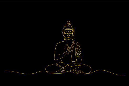 Elegant golden line art illustration of meditating buddha