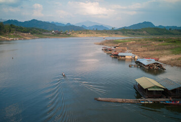 Fototapeta na wymiar Riverside landscape at Sangkhlaburi district in Kanchanaburi province, Thailand 