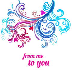 Wedding or Valentine's day card with swirls and hearts. Greeting postcard.